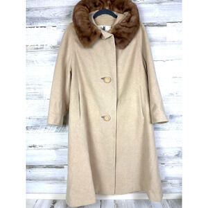Rothmoor Womens M Vintage 1960s Camel Wool Mink Fur Coat Union Made Rare